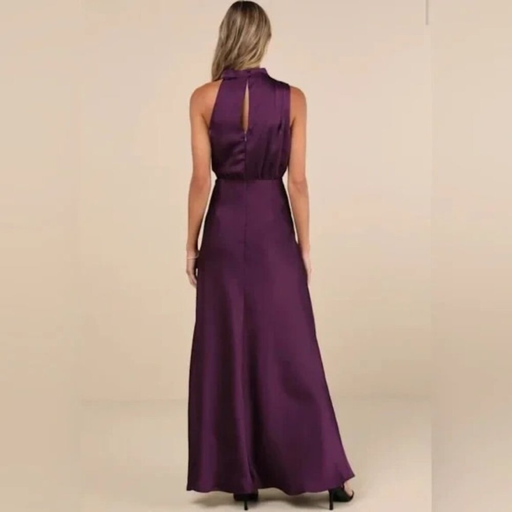 Lulus S Maxi Long Dress Distinctive Charm Satin Mock Neck A Line Sleeveless NEW - Picture 4 of 10